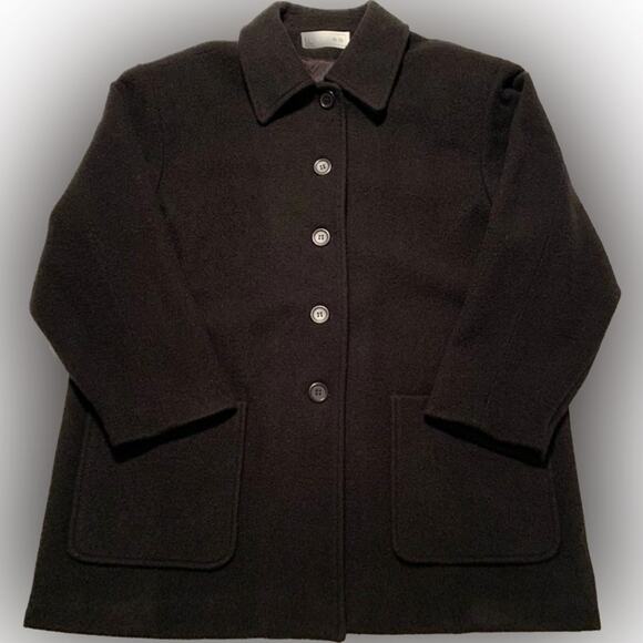 DUMAS Women’s Coat USA Wool Minimalist Short Black Jacket Size 14 Pea Coat - Picture 1 of 13